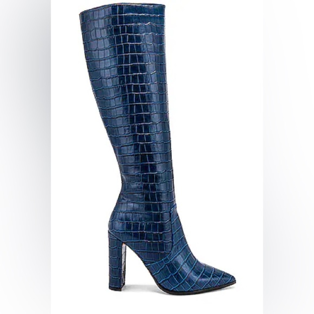 Tony Bianco Lucille Blue Croc Knee High Boots Size 8 Leather Block Heel NEW - Picture 2 of 4